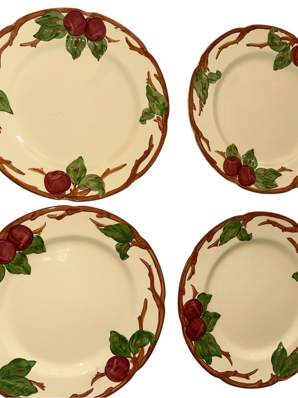 Set of 4 Franciscan Hand-Painted Ceramic Dinner Plates - Cream, Red, Green